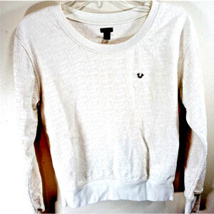 True Religion Shirt Women's Size Small Beige Textured Front Logo
